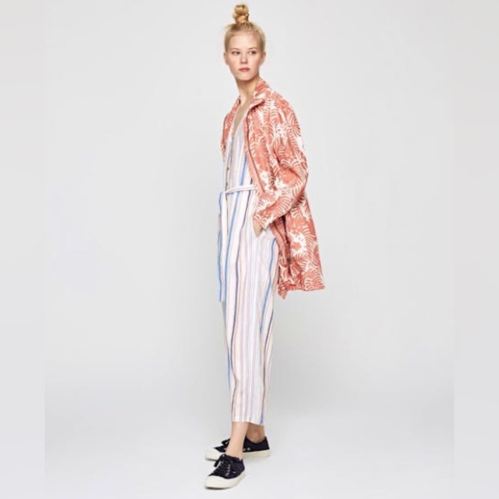 Pepe Jeans Querina Linen Blend Striped Wide Leg Jumpsuit XS Boho Coastal Summer - Picture 12 of 13